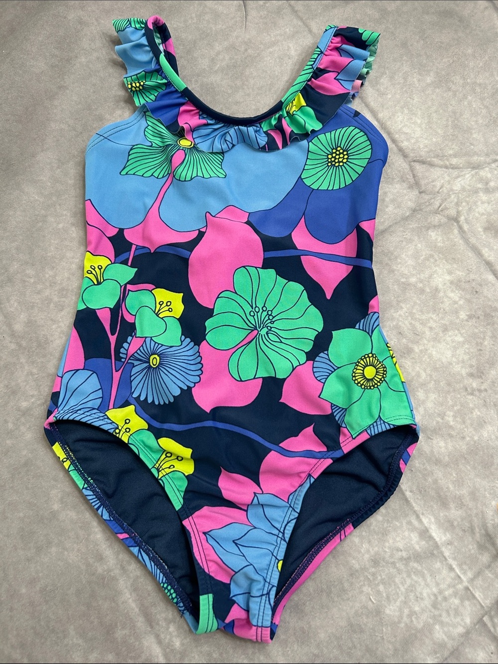 Gap Girls Floral One-Piece Swimsuit - Bright Blue, Pink & Green